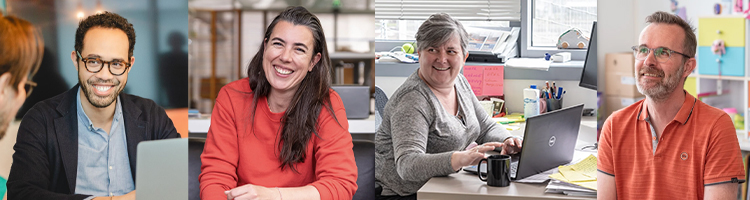 4 portraits d'experts syndex, souriants