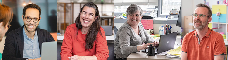 4 portraits d'experts syndex, souriants