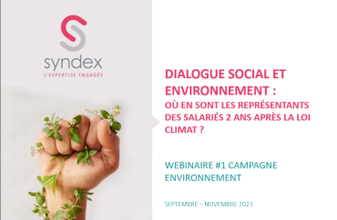 Couverture du support de présentation du webinaire « Dialogue social et Environnement : où en sont les représentant·e·s des salarié·e·s 2 ans après la Loi Climat ? "